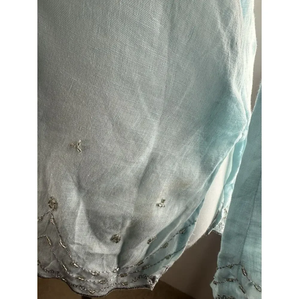 ✨2/$20 Flawed Lilly Pulitzer Linen Beaded Blouse Light Blue Top Small H11153 - Picture 16 of 16